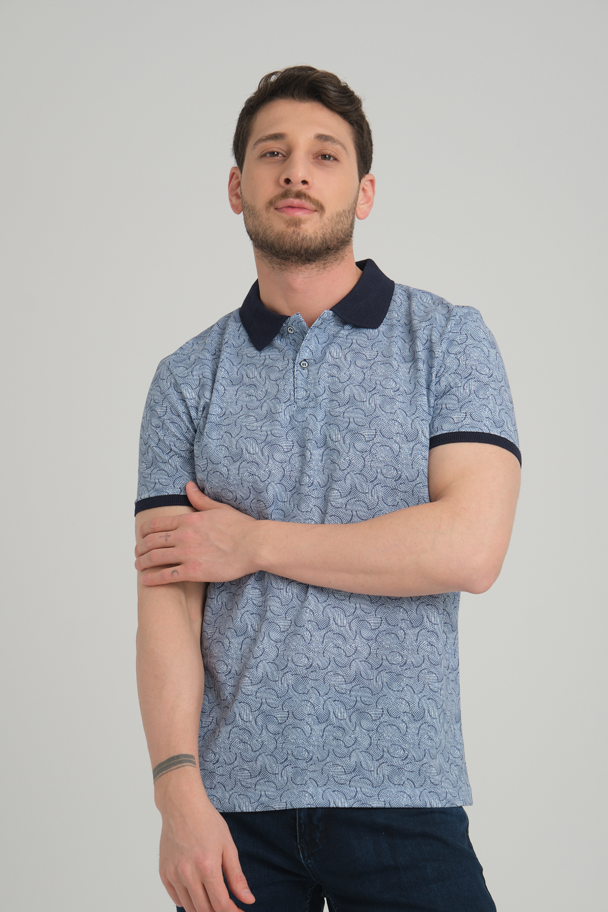 LFC 2044 Model Lacivert Polo Yaka Baskılı T-shirt