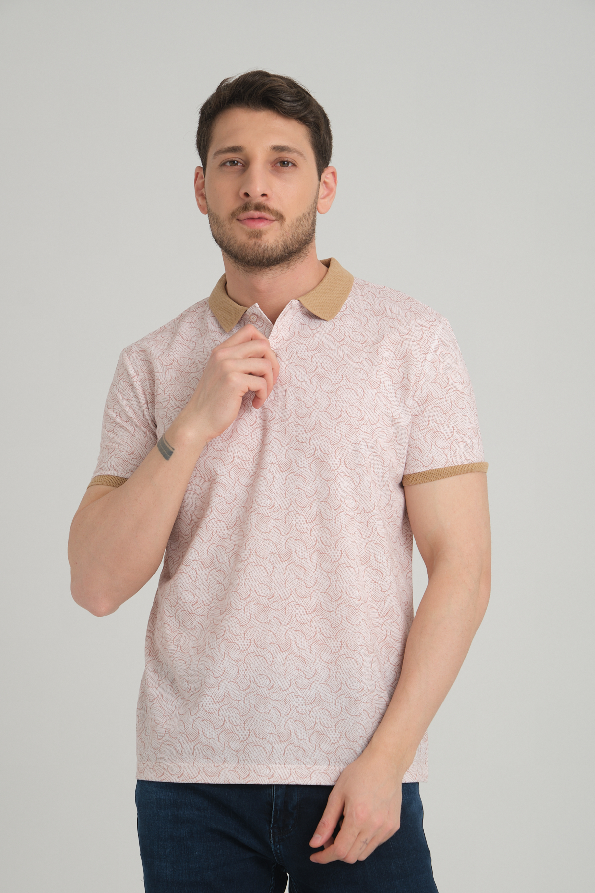 LFC 2044 Model Bej Polo Yaka Baskılı T-shirt