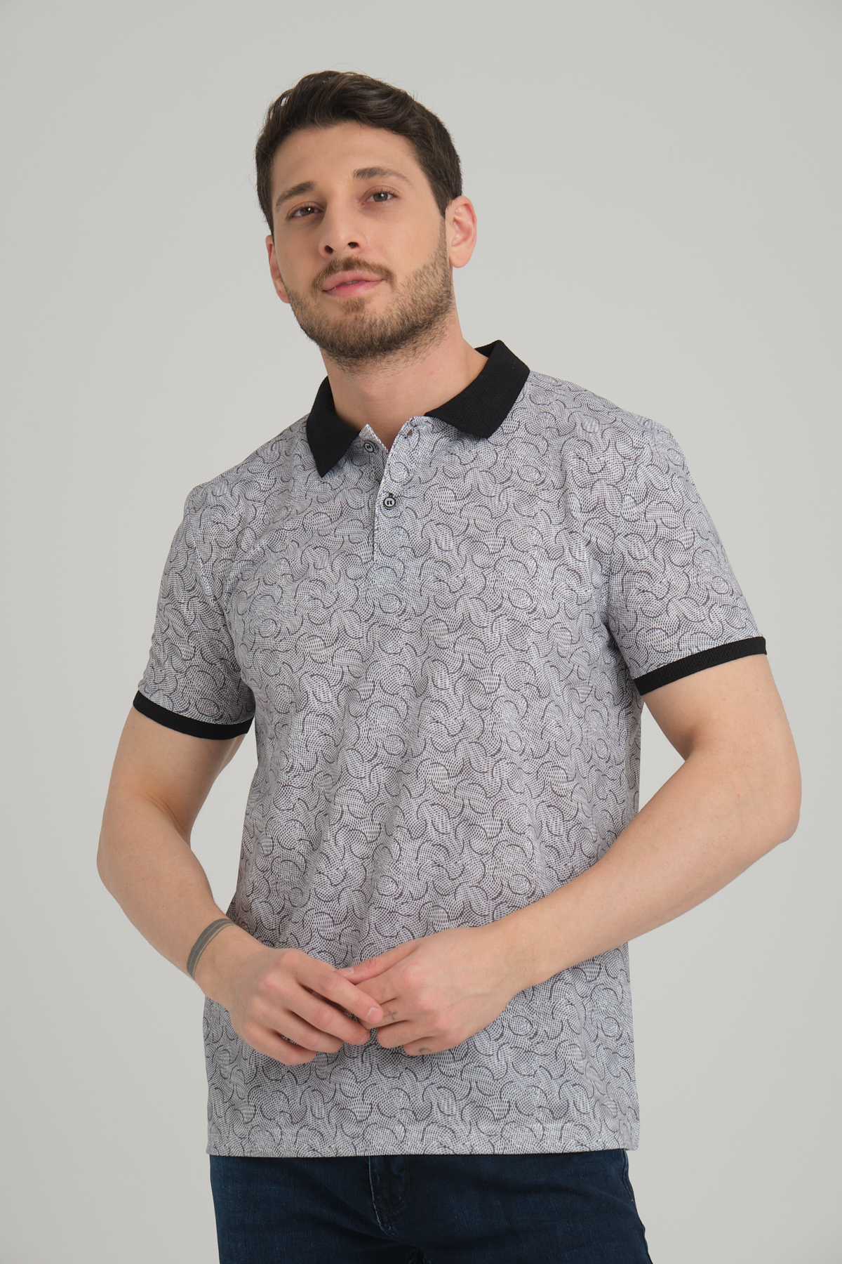 LFC 2044 Model Siyah Polo Yaka Baskılı T-shirt