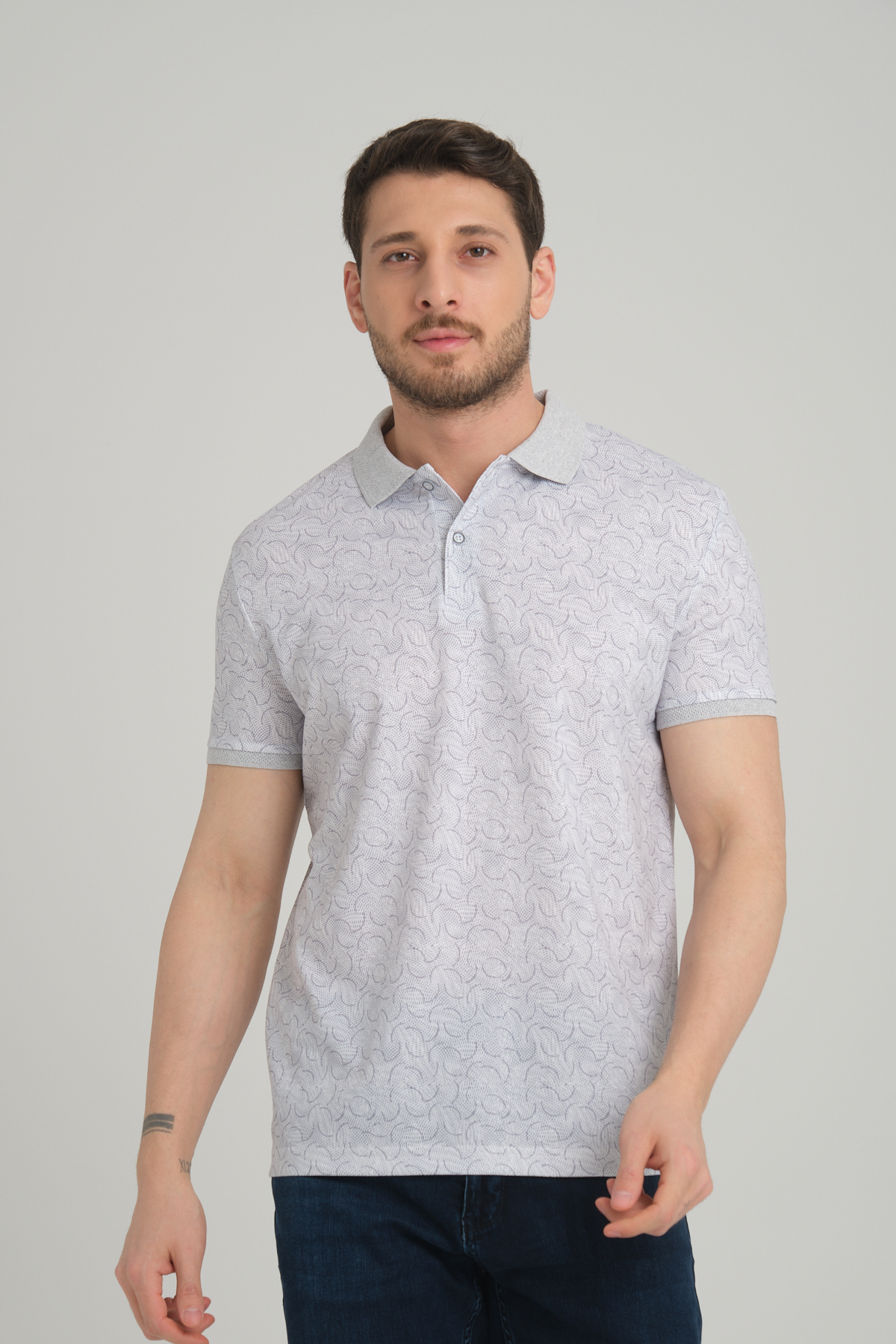 LFC 2044 Model Beyaz Polo Yaka Baskılı T-shirt