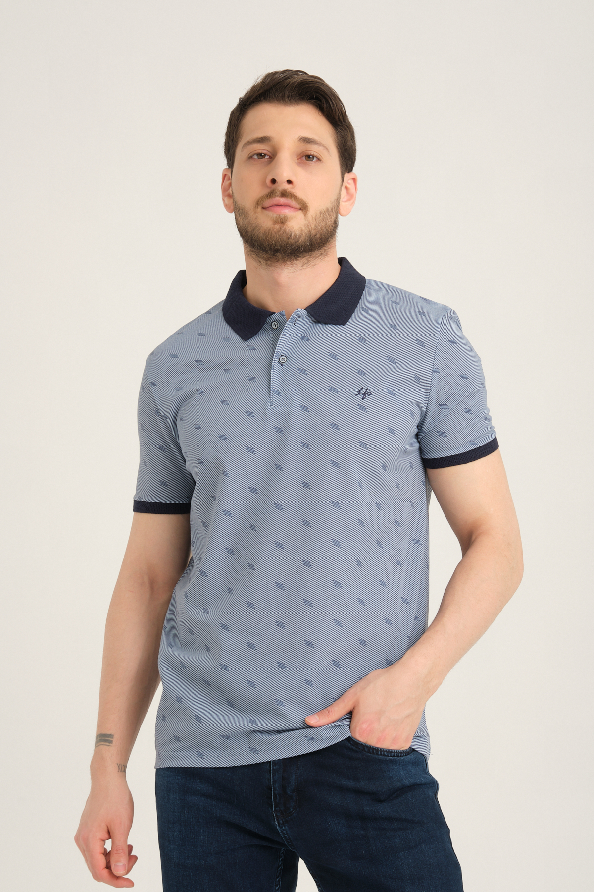 LFC 2043 Model Lacivert Polo Yaka Baskılı T-shirt