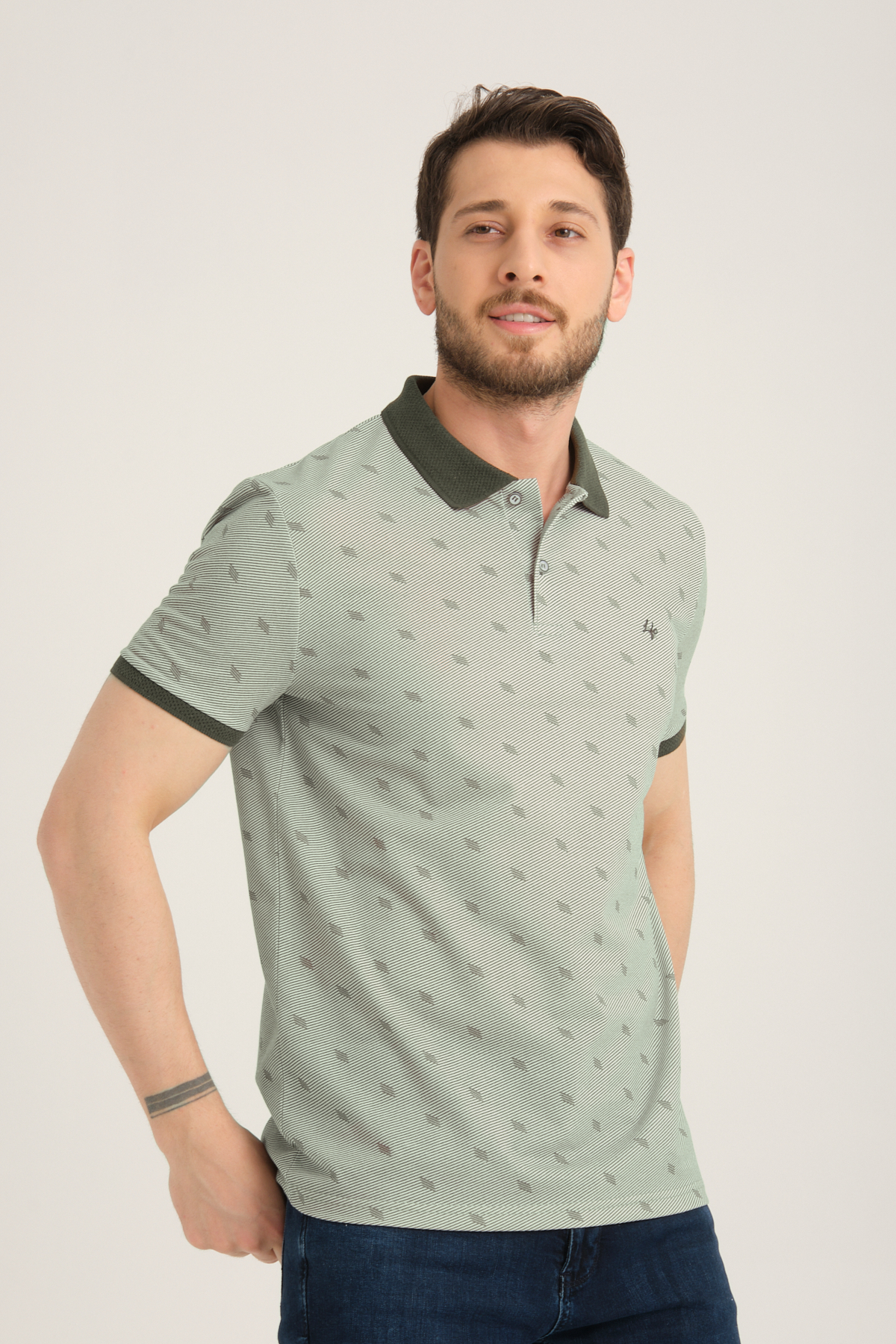 LFC 2043 Model Yeşil Polo Yaka Baskılı T-shirt