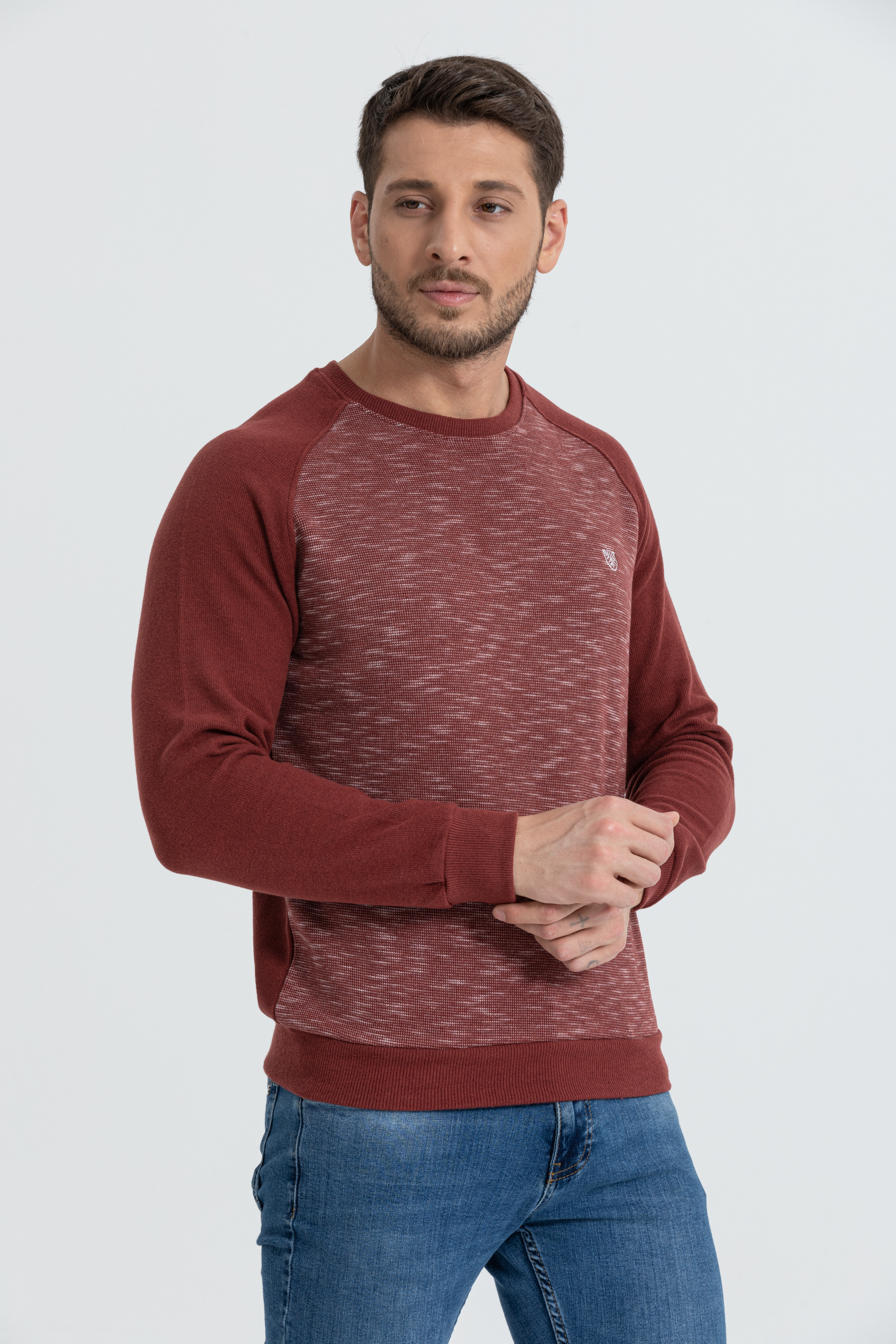 Flamlı Model Kiremit 0 Yaka Uzun Kollu Sweatshirt