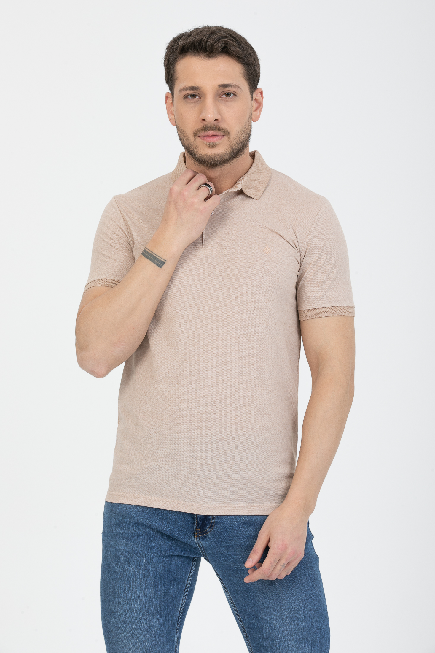 Lfc 2001 Model Bej Polo Yaka Logolu T-Shirt