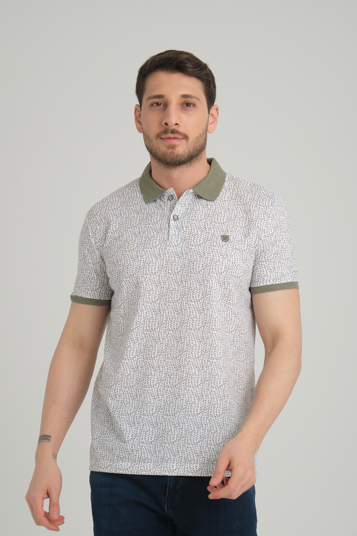 LFC 2041 Model Haki Polo Yaka Baskılı T-shirt