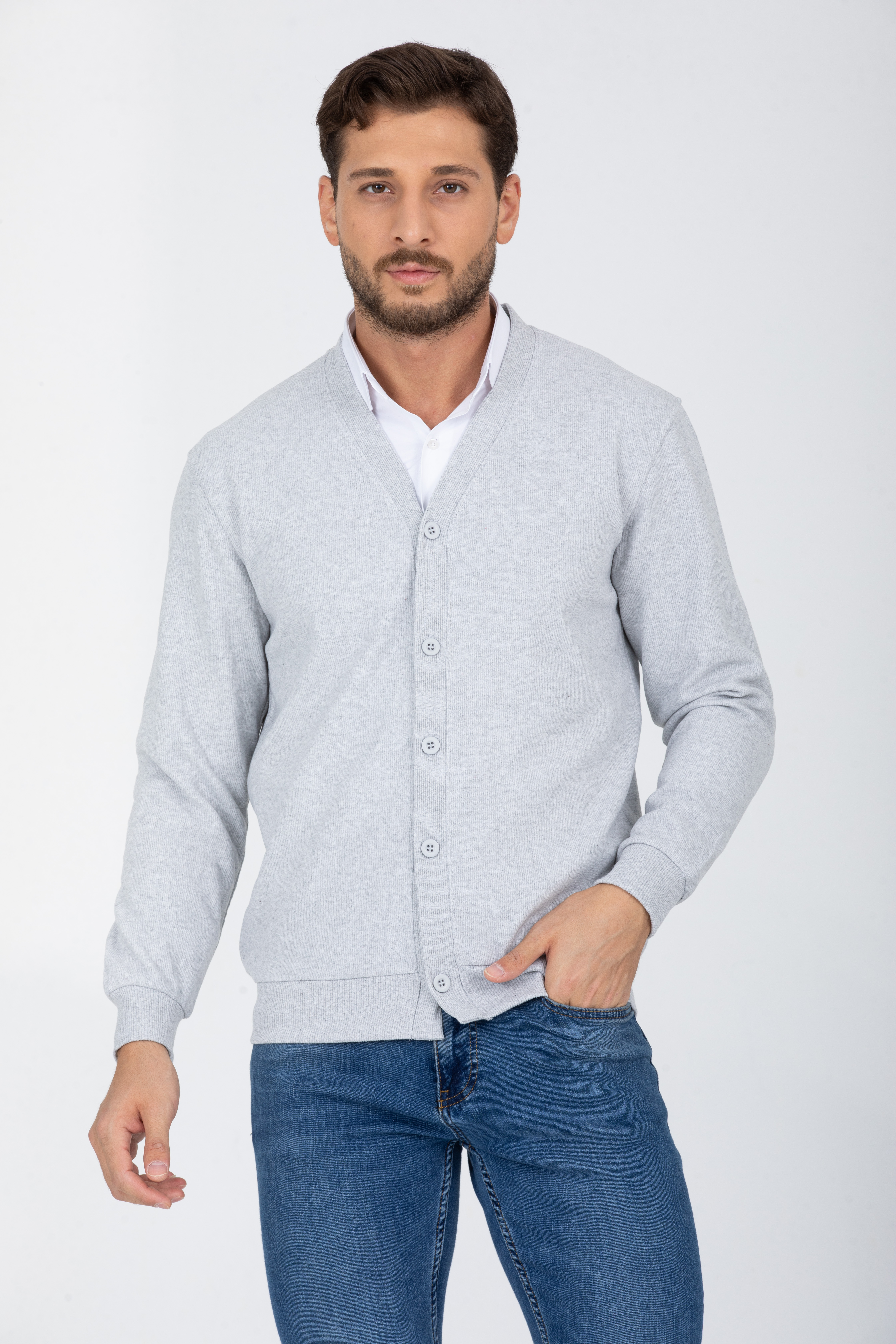 Hırka Açık Gri Uzun Kollu