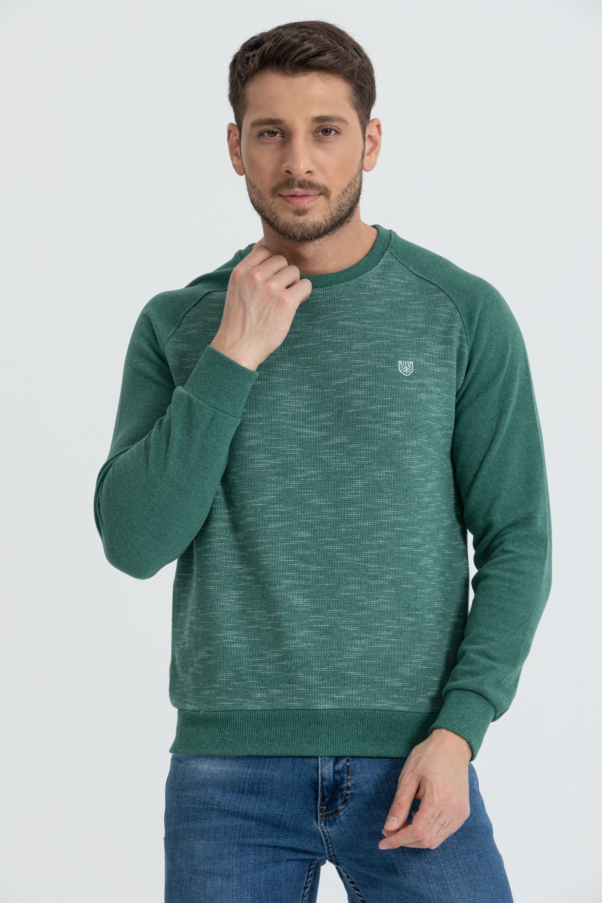 Flamlı Model Yeşil 0 Yaka Uzun Kollu Sweatshirt