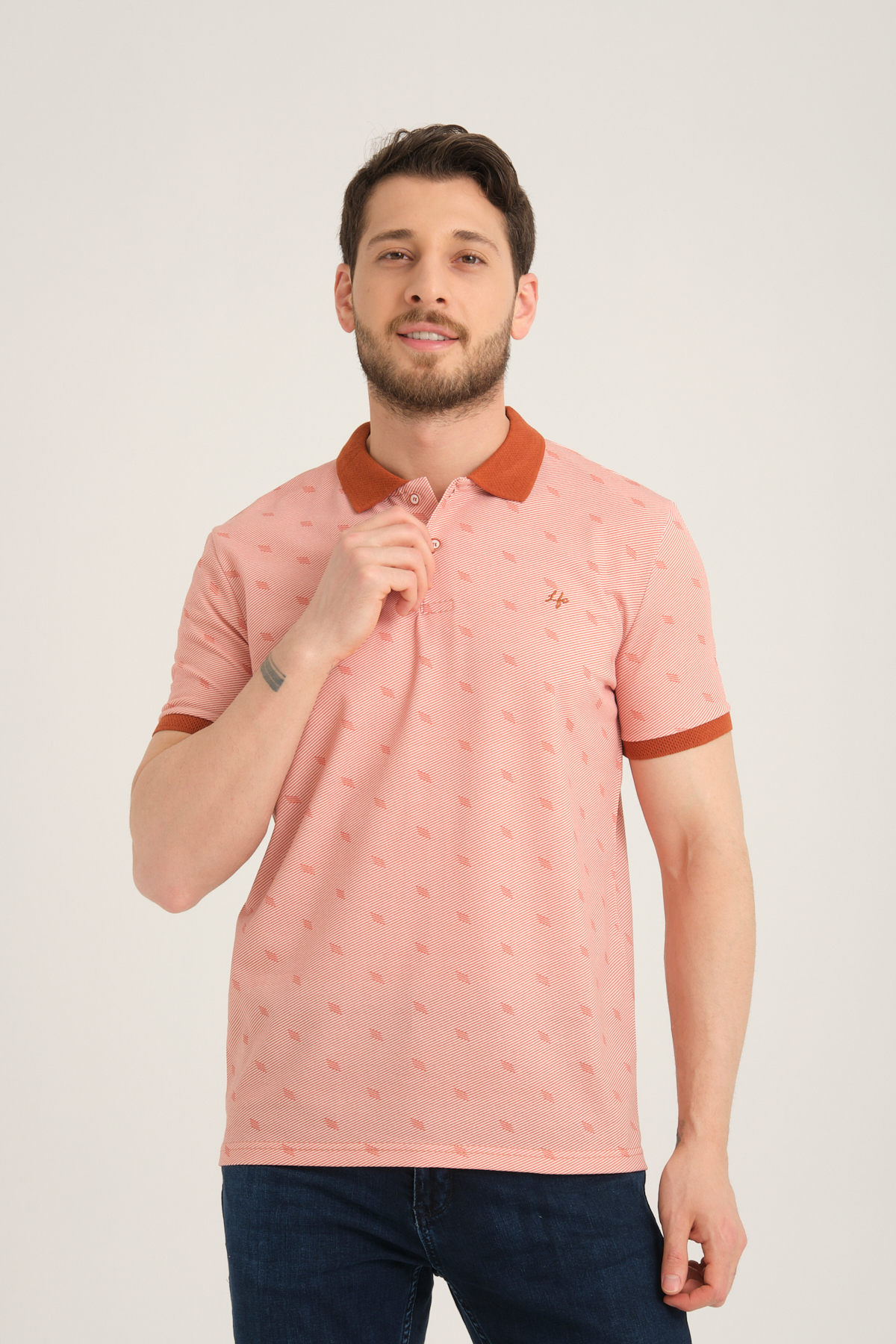 LFC 2043 Model Kiremit Polo Yaka Baskılı T-shirt