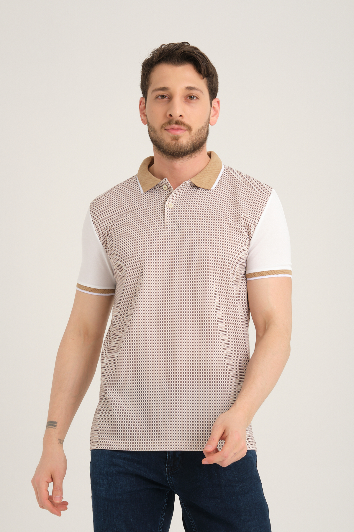 LFC 2045 Model Bej Polo Yaka Baskılı T-Shirt