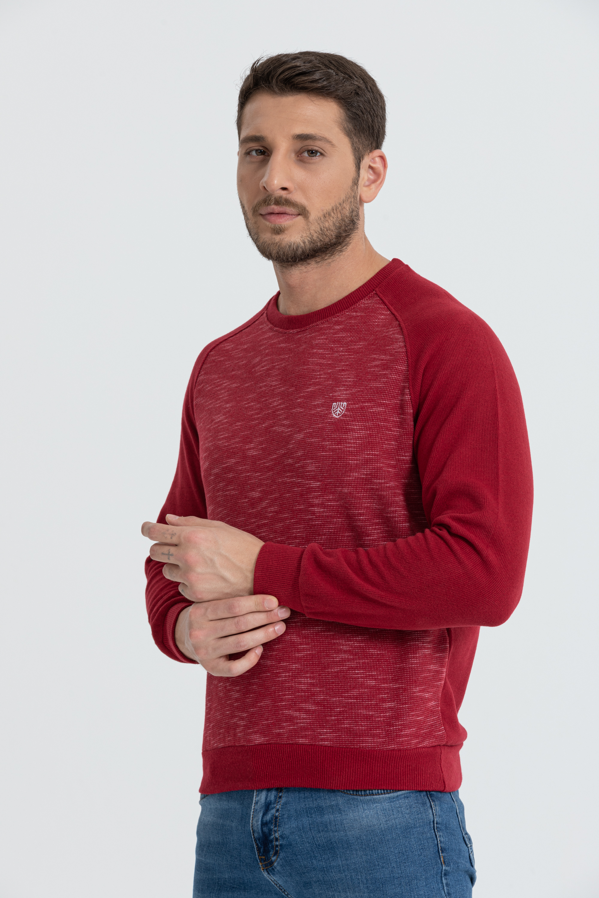 Flamlı Model Bordo 0 Yaka Uzun Kollu Sweatshirt