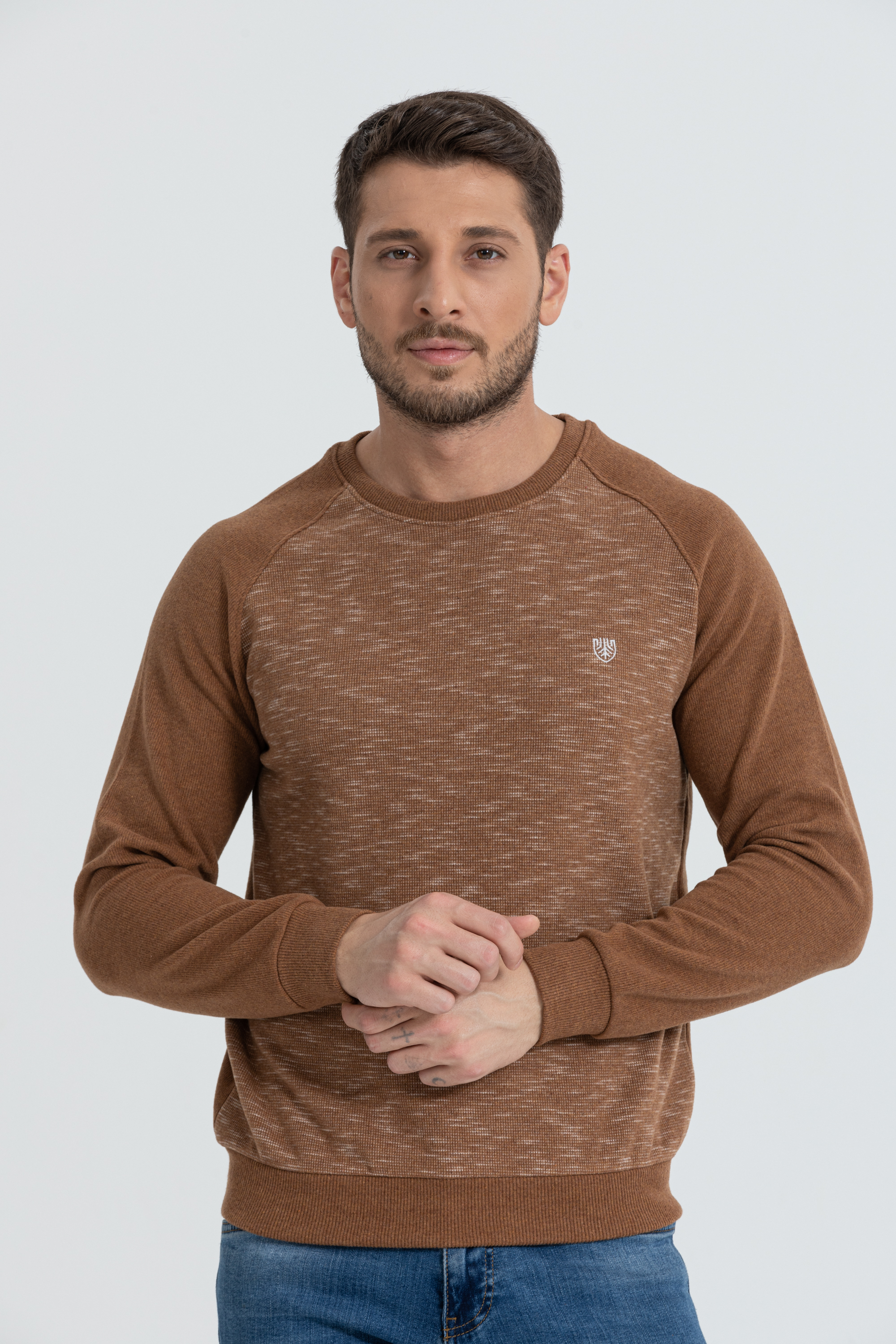 Flamlı Model Camel 0 Yaka Uzun Kollu Sweatshirt