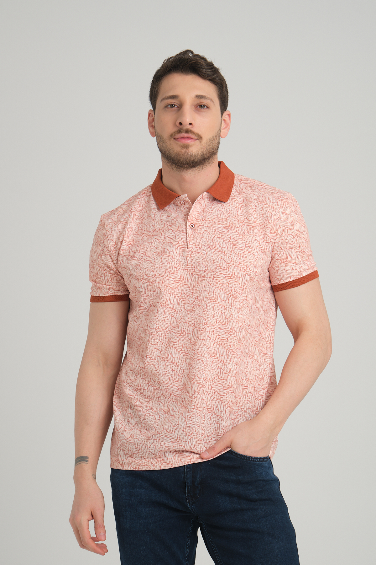 LFC 2044 Model Kiremit Polo Yaka Baskılı T-shirt