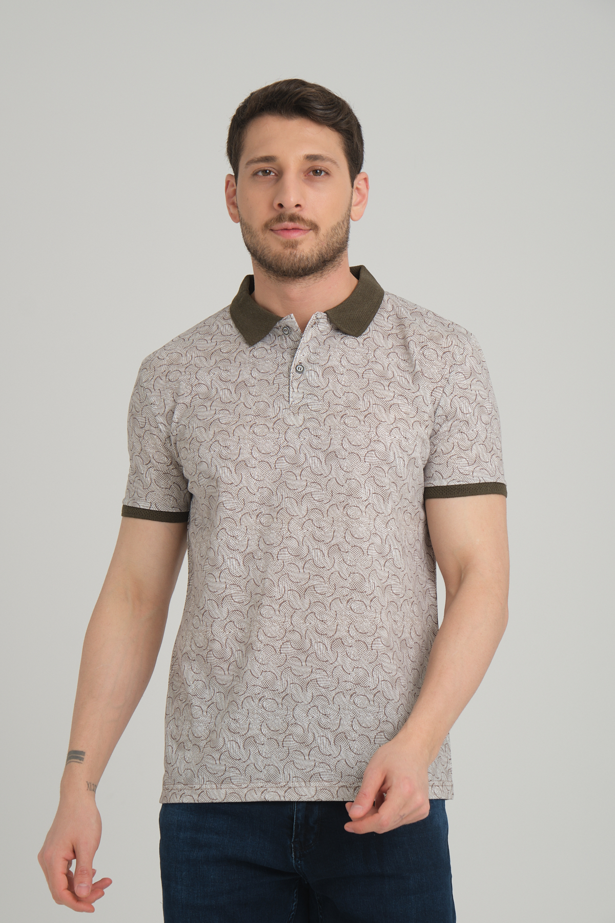 LFC 2044 Model Haki Polo Yaka Baskılı T-shirt