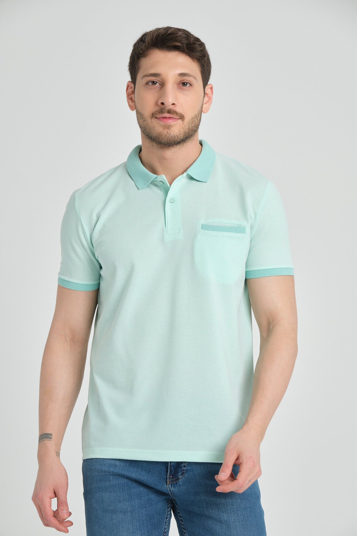 LFC 2013 Model Su Yeşili Polo Yaka Cepli T-shirt